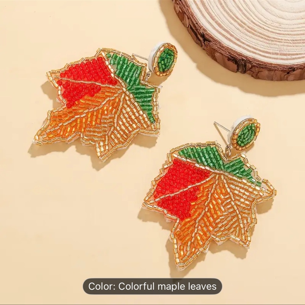 NWT Colorful Fall Leaf Beaded Earrings